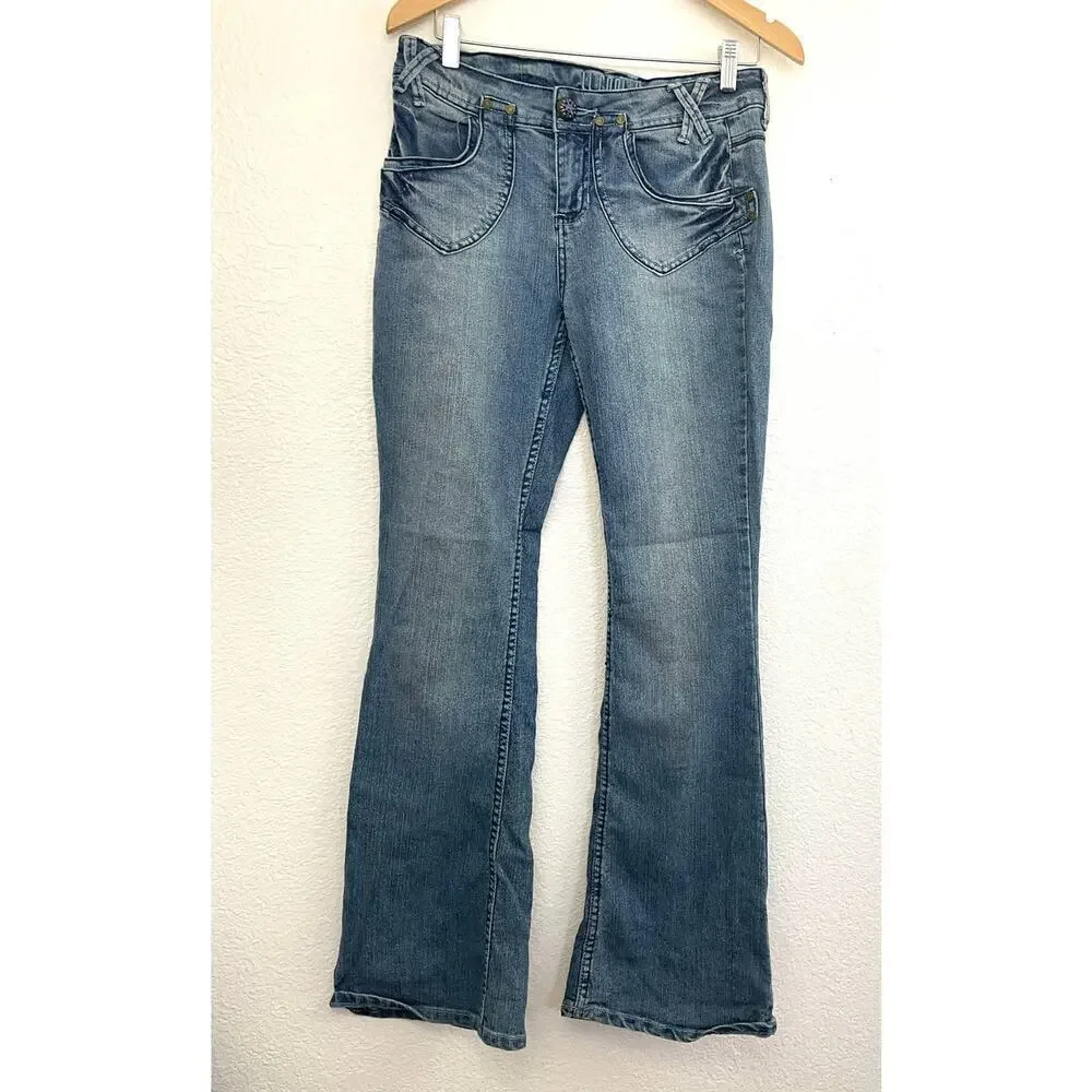 VTG‎ LL Cool J Women's Blue Flare Denim Jeans Sz 5 Y2K Retro Soft 90's